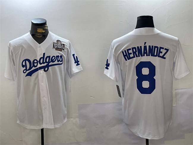 LA.Dodgers #8 Enrique Hern¨¢ndez Player White Gold Collection Limited Baseball Jerseys