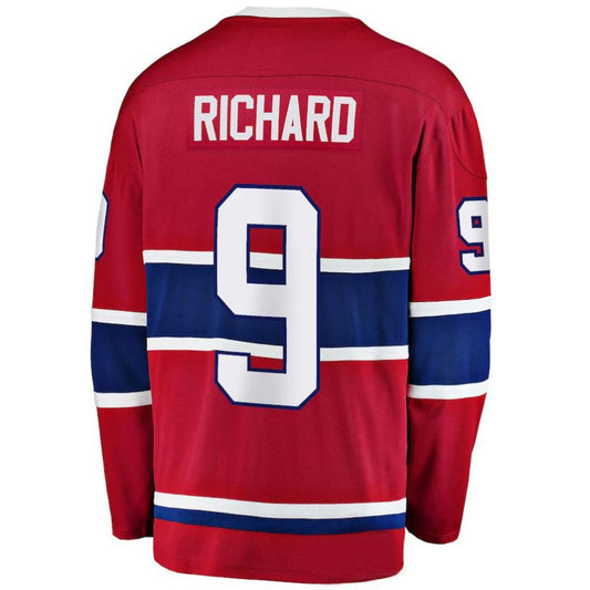 M.Canadiens #9 Maurice Richard Fanatics Branded Premier Breakaway Retired Player Jersey Red Stitched American Hockey Jerseys