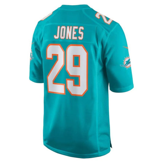 M.Dolphins #29 Brandon Jones Aqua Team Player Game Jersey Stitched American Football Jerseys