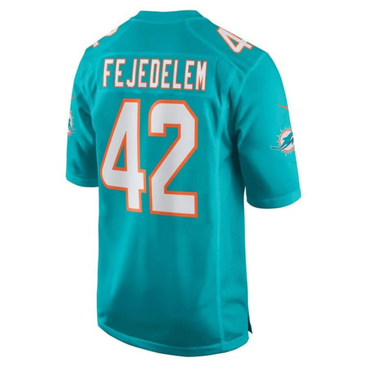 M.Dolphins #42 Clayton Fejedelem Aqua Player Game Jersey Stitched American Football Jerseys