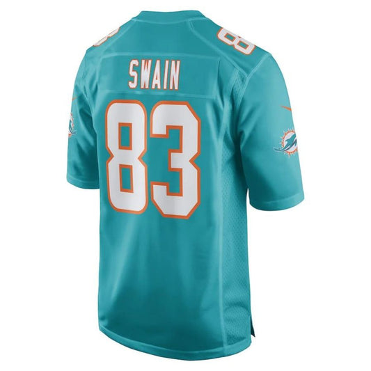 M.Dolphins #83 Freddie Swain Aqua Game Player Jersey Stitched American Football Jerseys