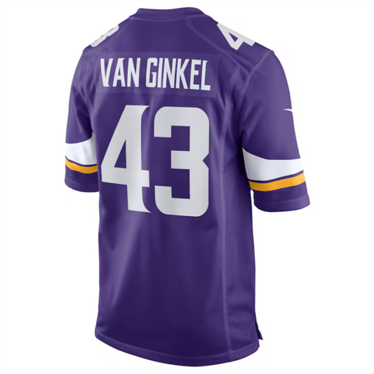 M.Vikings #43 Andrew Van Ginkel Purple Team Game Jersey Stitched American Football Jerseys