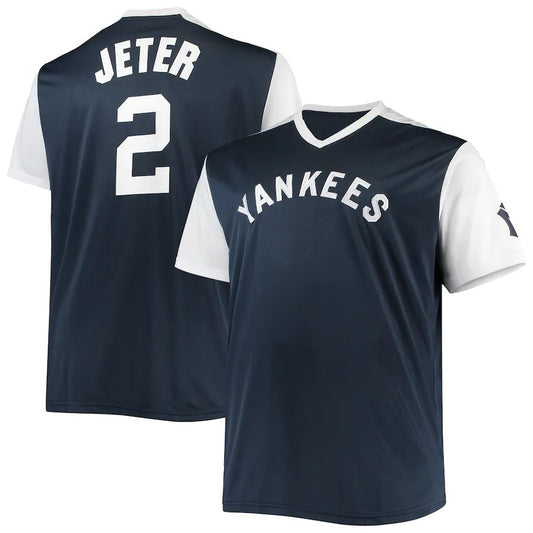 New York Yankees #2 Derek Jeter Navy-White Cooperstown Collection Player Replica Jersey
