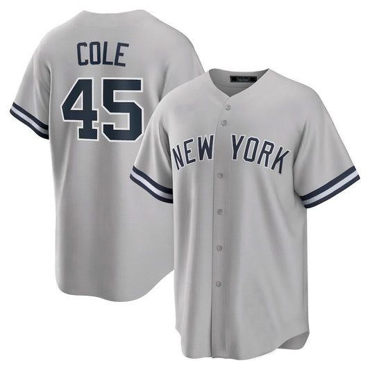 New York Yankees #45 Gerrit Cole Gray Road Replica Player Name Baseball Jersey