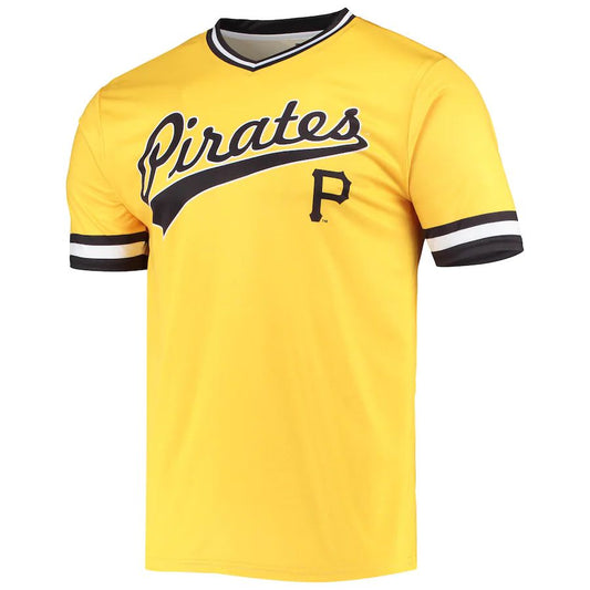 Custom Pittsburgh Pirates Stitches Gold-Black Cooperstown Collection V-Neck Team Color Jersey