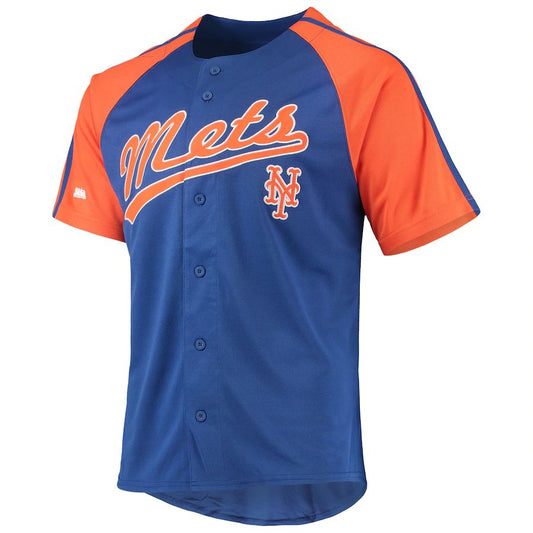 Mens Stitches Royal New York Mets Button Down Raglan Replica Custom jersey