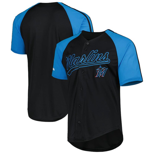 Custom Miami Marlins Stitches Black Team Button-Down Raglan Replica Baseball Jersey