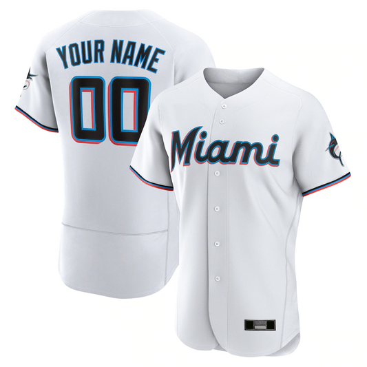 Custom Miami Marlins White Home Authentic Custom Team Baseball Jersey