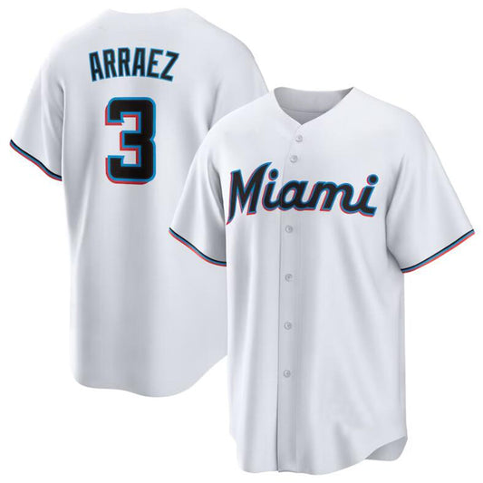 Miami Marlins #3 Luis Arraez White Home Replica Player Baseball Jersey