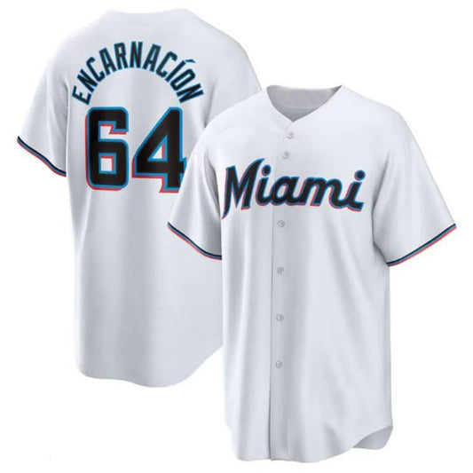 Miami Marlins #64 Jerar Encarnacion White Home Replica Player Jersey Baseball Jerseys