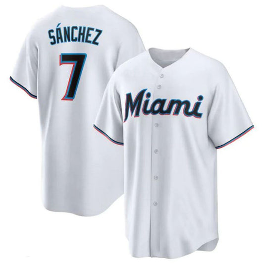 Miami Marlins #7 Jes¨²s Sanchez White Home Replica Player Jersey Baseball Jerseys