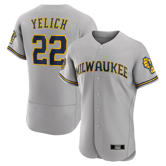 Milwaukee Brewers #22 Christian Yelich Gray Road Authentic Team Player Baseball Jerseys