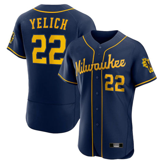 Milwaukee Brewers #22 Christian Yelich Navy 50th Season Alternate Authentic Team Player Baseball Jerseys