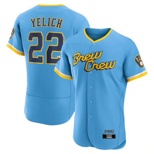 Milwaukee Brewers #22 Christian Yelich Powder Blue 2022 City Connect Authentic Player Baseball Jersey