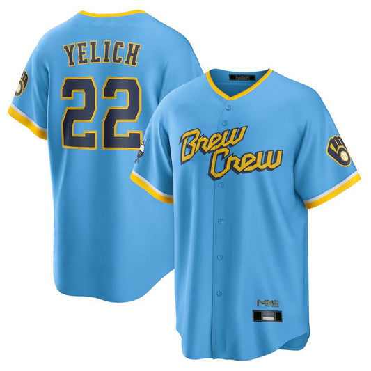 Milwaukee Brewers #22 Christian Yelich Powder Blue 2022 City Connect Replica Team Player Baseball Jerseys