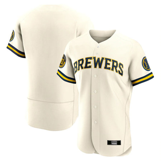 Custom Milwaukee Brewers Cream Home Authentic Team Baseball Jerseys