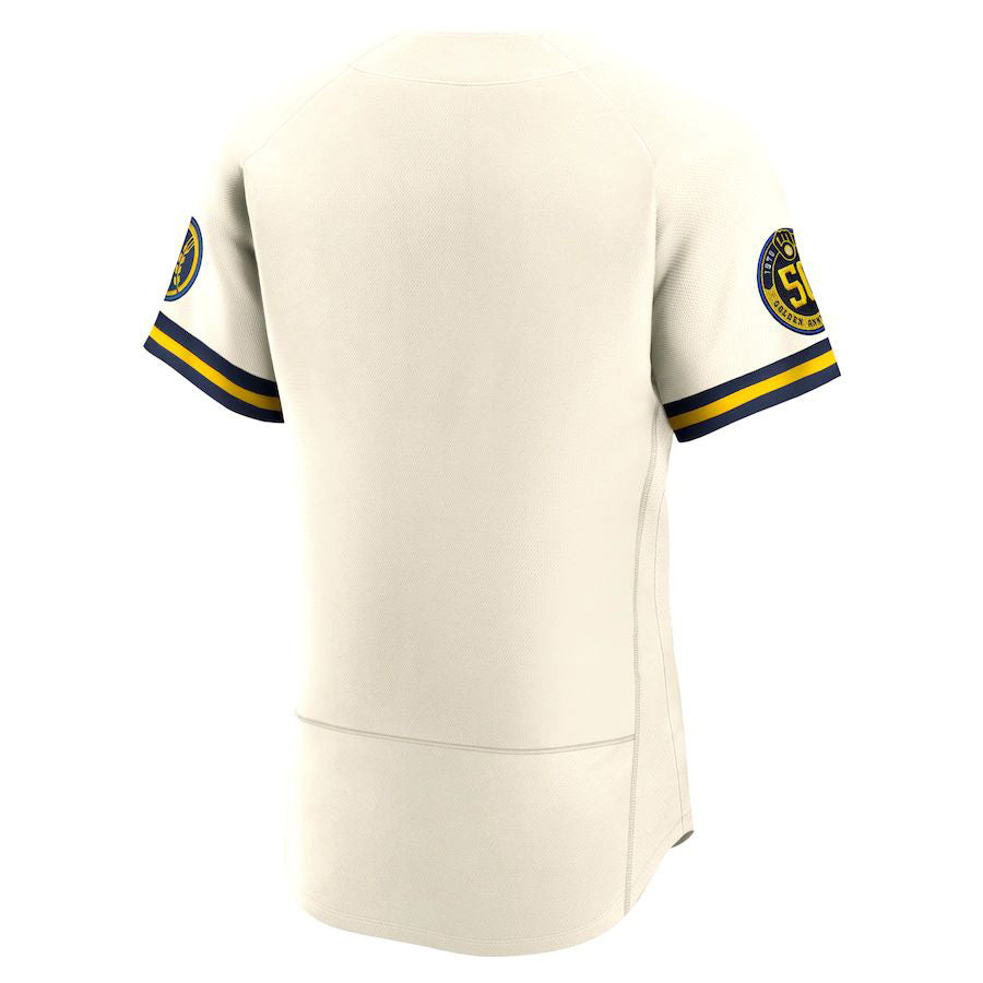 Custom Milwaukee Brewers Cream Home Authentic Team Jersey