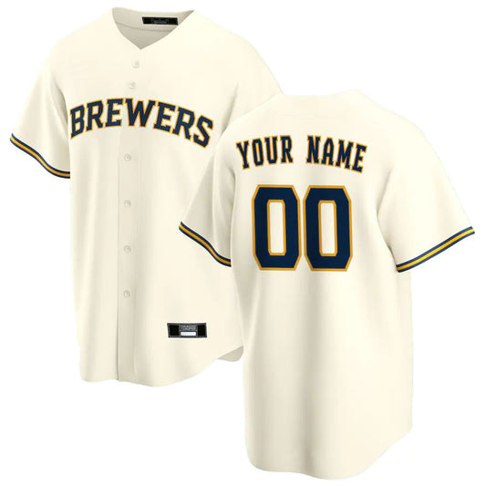 Custom Milwaukee Brewers Cream Home Replica Custom Game Baseball Jerseys