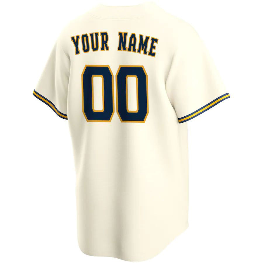 Custom Milwaukee Brewers Cream Home Replica Custom Baseball Jersey