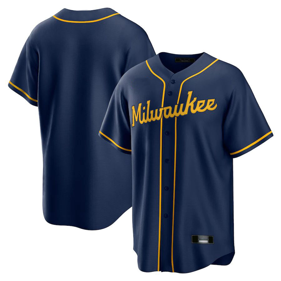 Custom Milwaukee Brewers Navy Alternate Replica Team Baseball Jerseys