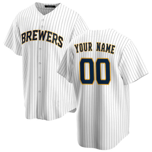 Custom Milwaukee Brewers White Alternate Replica Team Baseball Jerseys