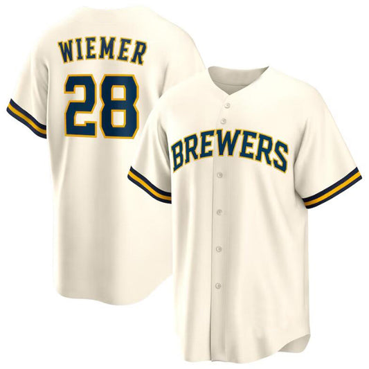 Milwaukee Brewers #28 Joey Wiemer Cream Home Replica Player Baseball Jerseys