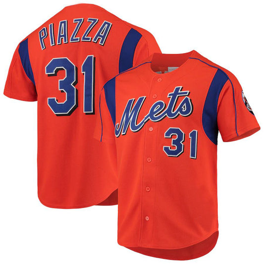 Mitchell And Ness #31 Mike Piazza Orange New York Mets Cooperstown Collection Mesh Batting Practice Player Bastball Jersey
