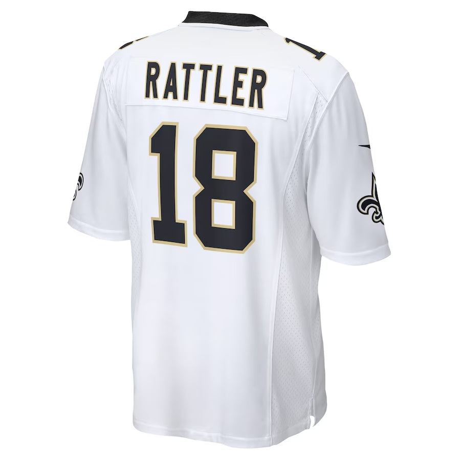NO.Saints #18 Spencer Rattler Player White Game Player Stitched American Football Jersey