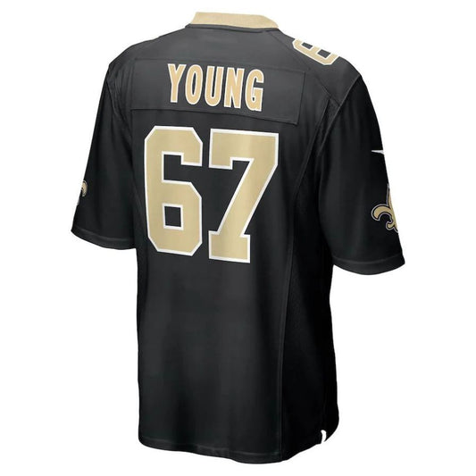 NO.Saints #67 Landon Young Black Player Game Jersey Stitched American Football Jerseys