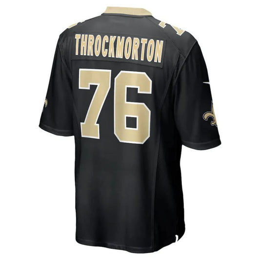 NO.Saints #76 Calvin Throckmorton Black Game Player Jersey Stitched American Football Jerseys 的副本