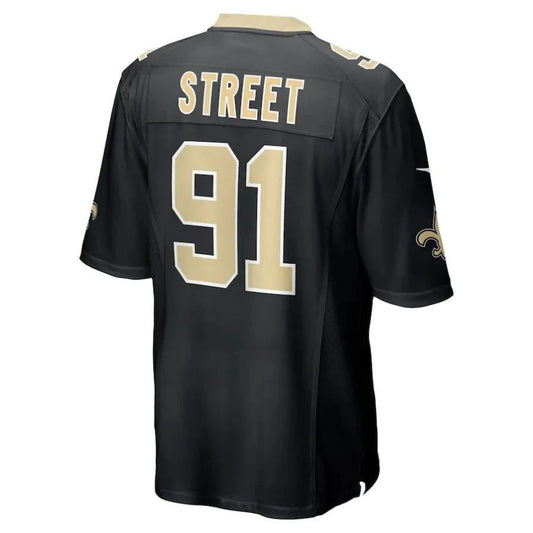 NO.Saints #91 Kentavius Street Black Game Player Jersey Stitched American Football Jerseys