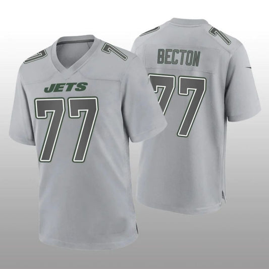 NY.Jets #77 Mekhi Becton Gray Game Atmosphere Player Jersey Stitched American Football Jerseys