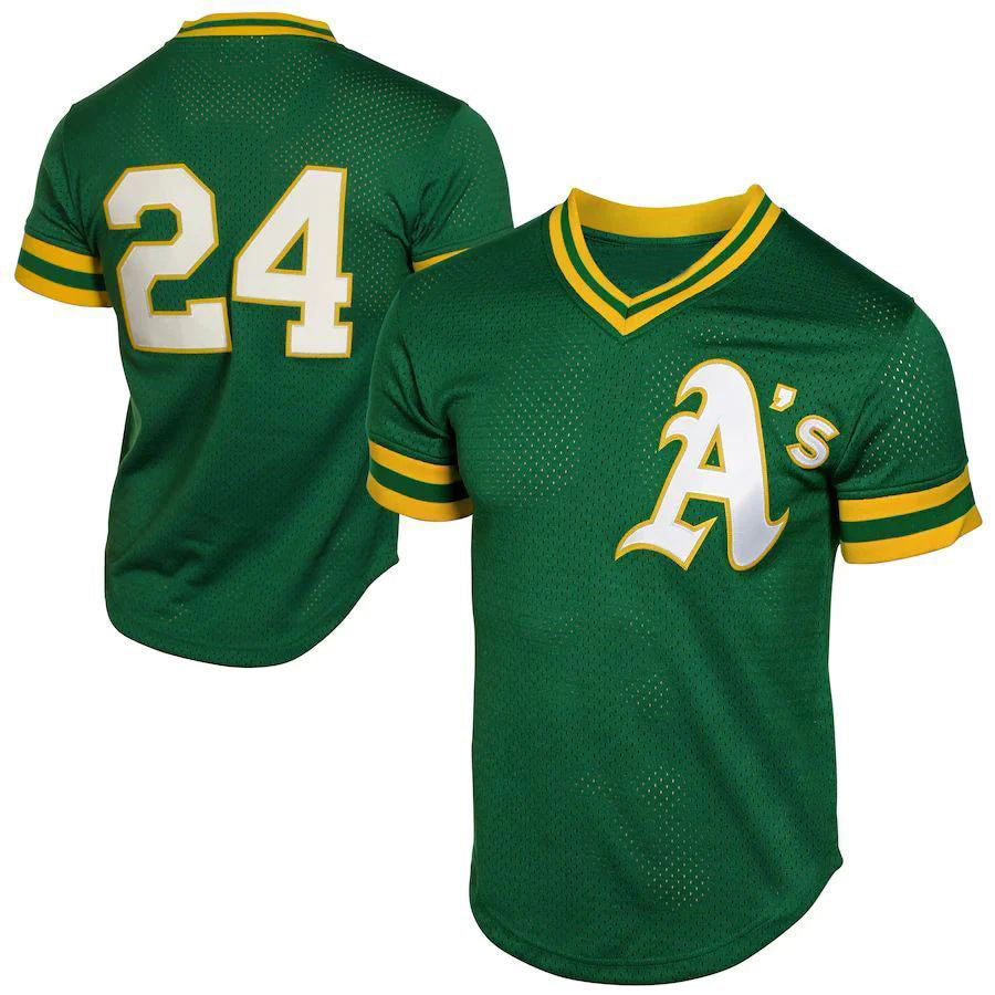 Oakland Athletics #24 Rickey Henderson Mitchell & Ness Green 1991 Cooperstown Mesh Batting Practice Jersey Player Jerseys