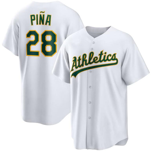Oakland Athletics #28 Manny Piña White Home Replica Player Baseball Jersey
