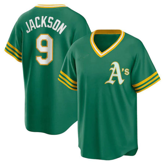 Oakland Athletics #9 Reggie Jackson Green Road Cooperstown Collection Player Jersey Baseball Jerseys
