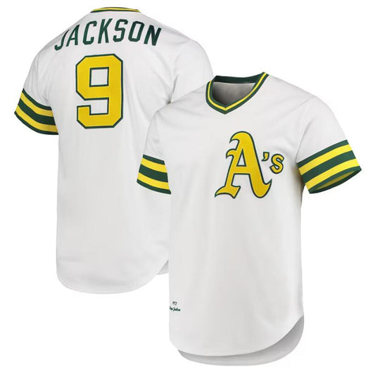 Oakland Athletics #9 Reggie Jackson White 1972 Cooperstown Collection Authentic Player Baseball Jersey