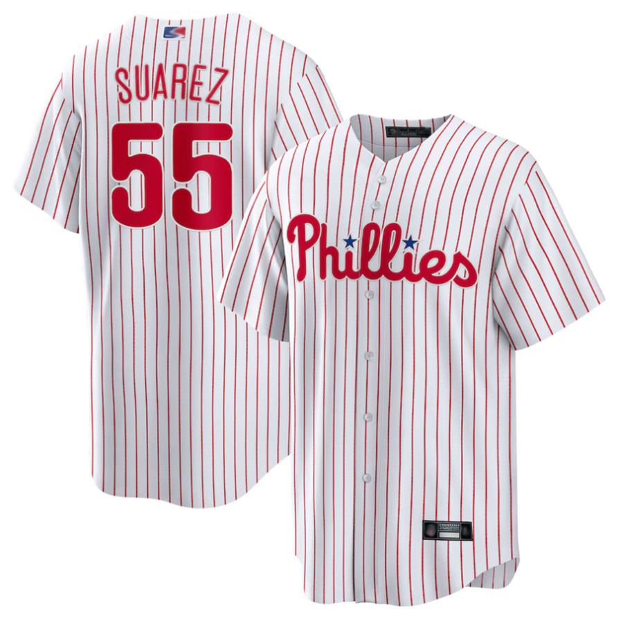 P.Phillies #55 Ranger Su¨¢rez Player White Home Replica Baseball Jerseys