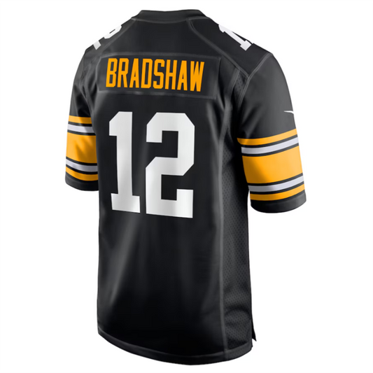 P.Steelers #12 Terry Bradshaw Black Retired Player Jersey American Stitched Football Jerseys