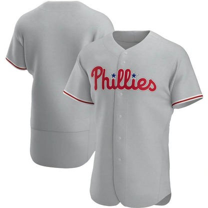 Custom Philadelphia Phillies Jerseys Gray Road Authentic Team Jersey Baseball Jerseys