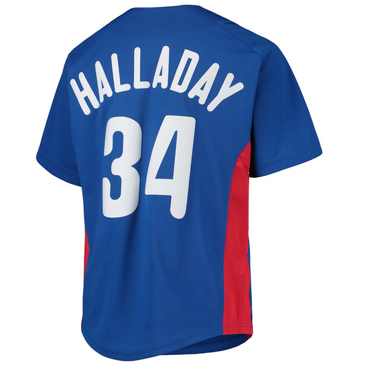 Philadelphia Phillies #34 Roy Halladay Mitchell & Ness Royal Cooperstown Collection Mesh Batting Practice Player Jersey