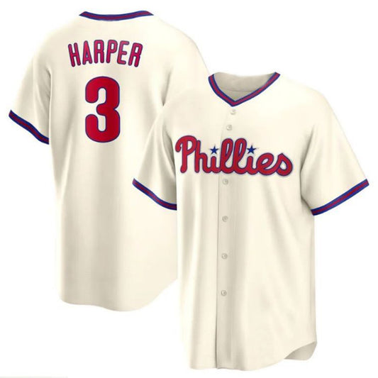 Philadelphia Phillies #3 Bryce Harper Alternate Replica Player Name Jersey - Cream Baseball Jerseys