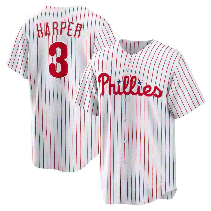 Philadelphia Phillies #3 Bryce Harper Home Replica Player Name Jersey - White Baseball Jerseys