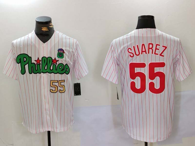 P.Phillies #55 Ranger Su¨¢rez Player White Green Cool Base Stitched Baseball Jerseys