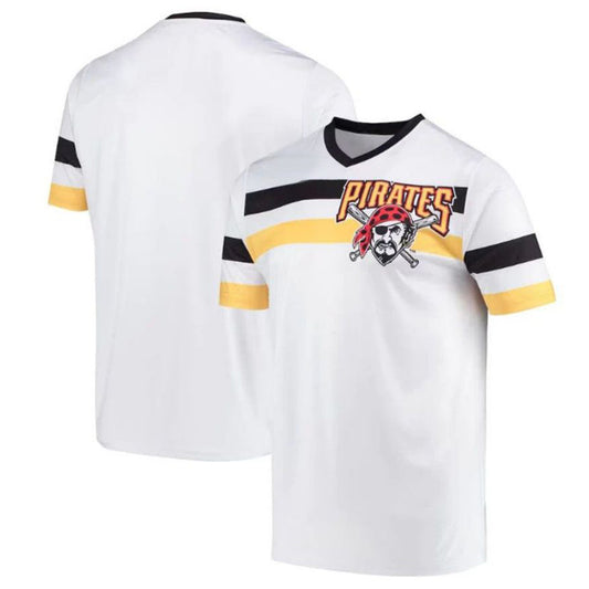 Custom Pittsburgh Pirates Stitches Cooperstown Collection V-Neck Jersey - White Baseball Jerseys