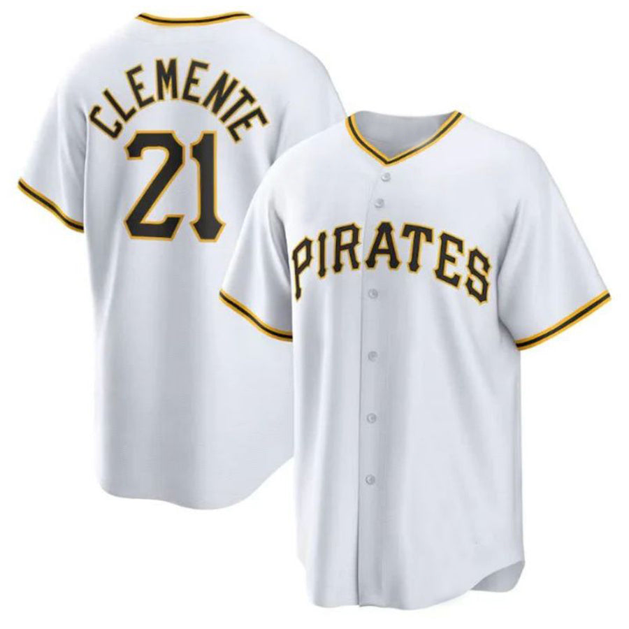 Pittsburgh Pirates #21 Roberto Clemente Home Replica Player Name Jersey - White Baseball Jerseys