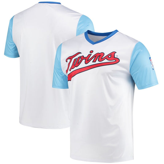 Custom Stitches White Minnesota Twins Cooperstown Collection Wordmark v-neck Baseball Jersey