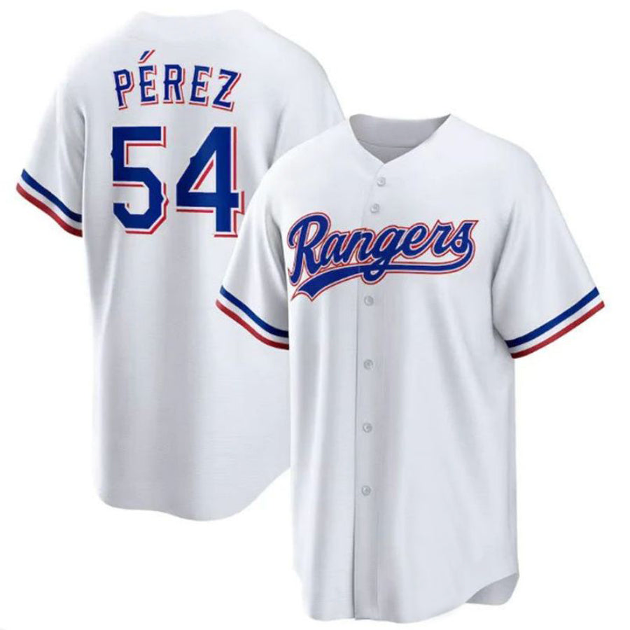 T.Rangers #54 Mart¨ªn P¨¦rez White Home Replica Player Jersey Baseball Jerseys