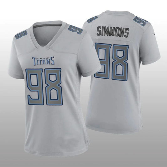 T.Titans #98 Jeffery Simmons Gray Atmosphere Game Player Jersey Stitched American Football Jerseys