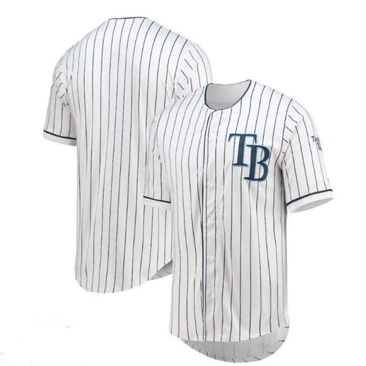 Custom Tampa Bay Rays True-Fan White Navy Pinstripe Jersey Baseball Jerseys