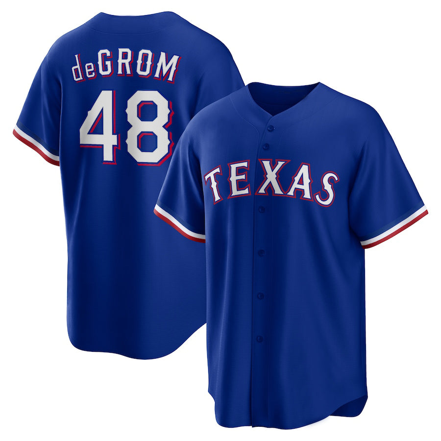 Texas Rangers #48 Jacob deGrom  Royal Away Replica Player Team Jersey Baseball Jersey